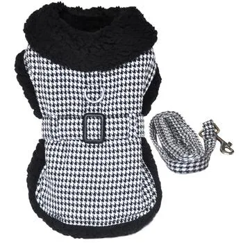 Black and White Classic Hounds tooth Dog Harness Coat with Leash