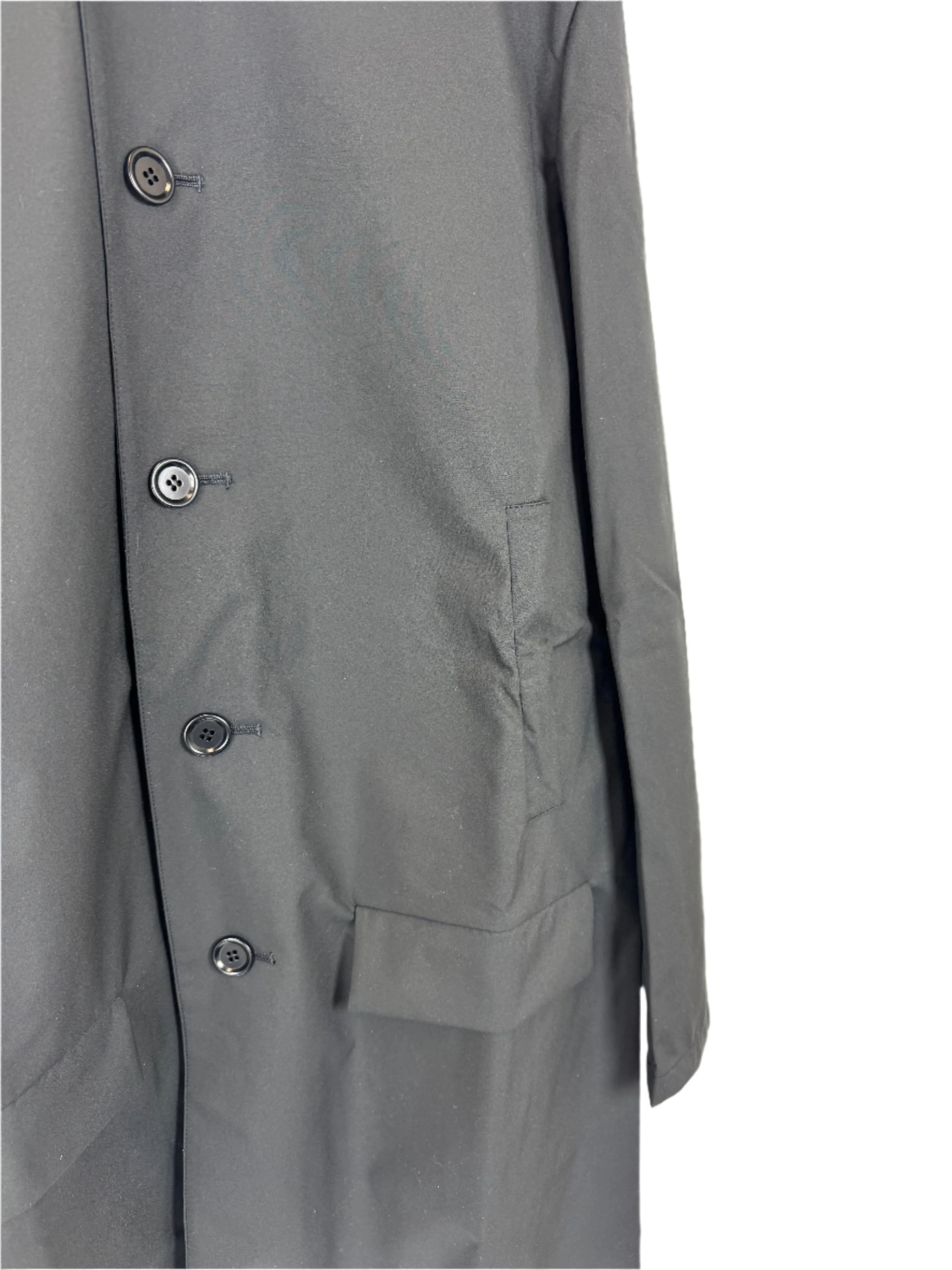 Black Button Down Raincoat With Hood - Size 6-10