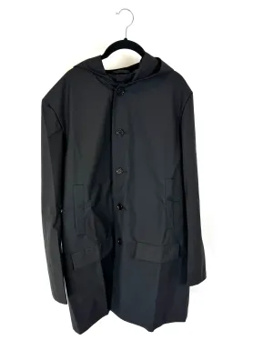 Black Button Down Raincoat With Hood - Size 6-10
