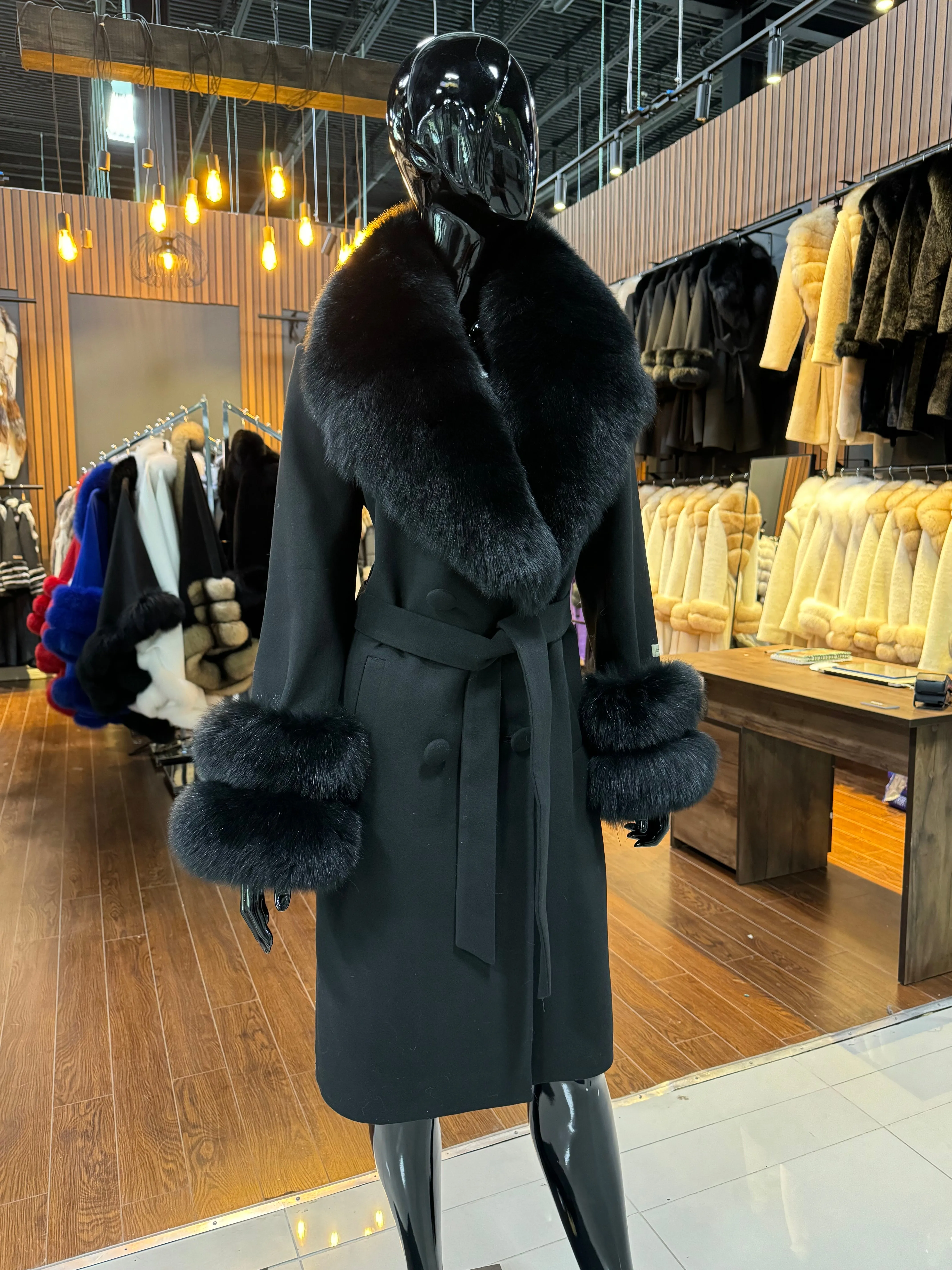 Black Fox Fur and Cashmere Coat