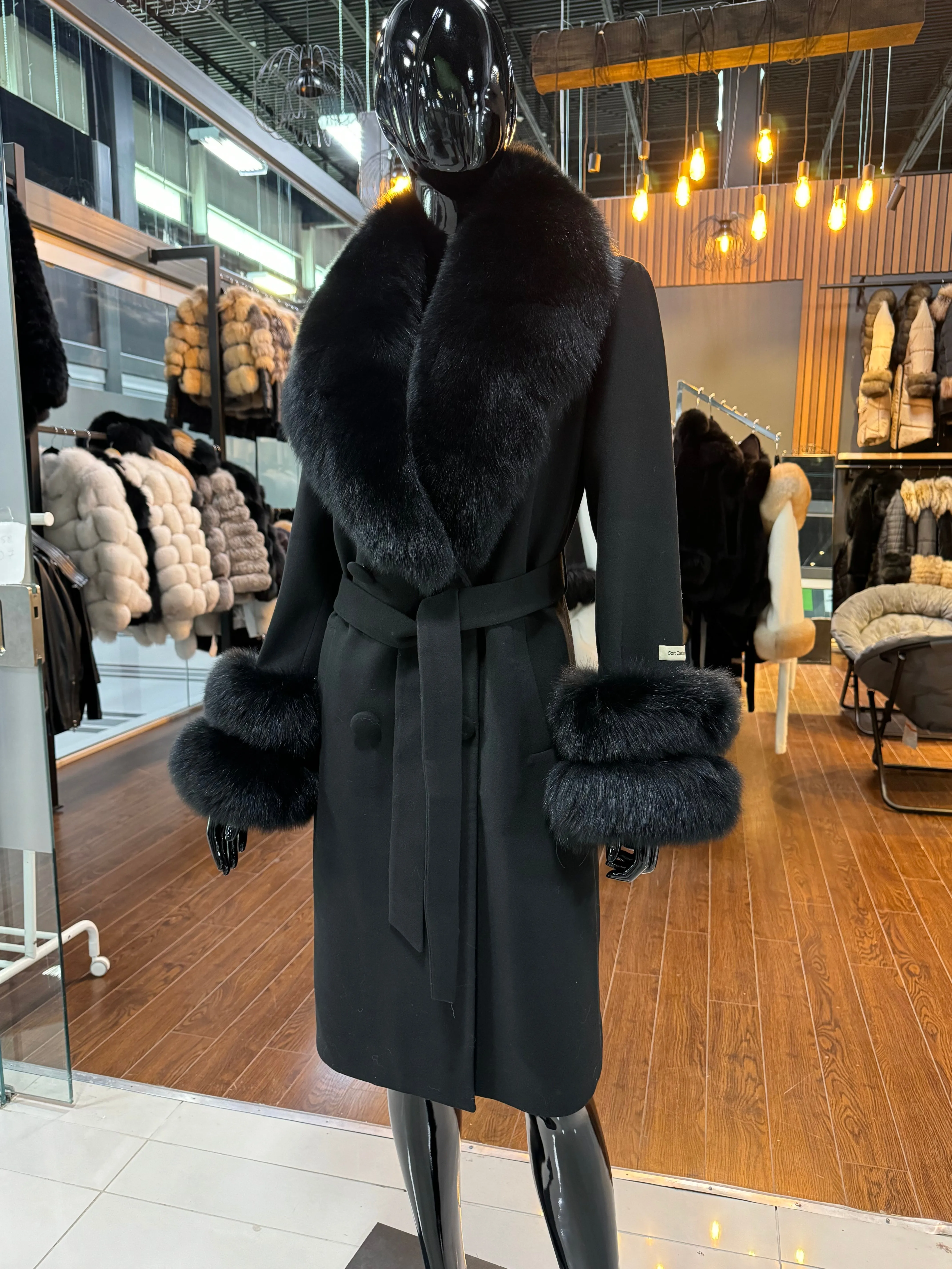 Black Fox Fur and Cashmere Coat