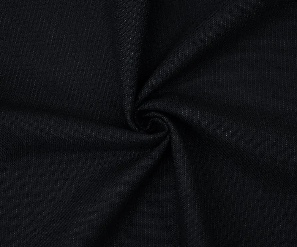 Black-Gunmetal Blue Wool-Poly Striped Suiting Woven Fabric