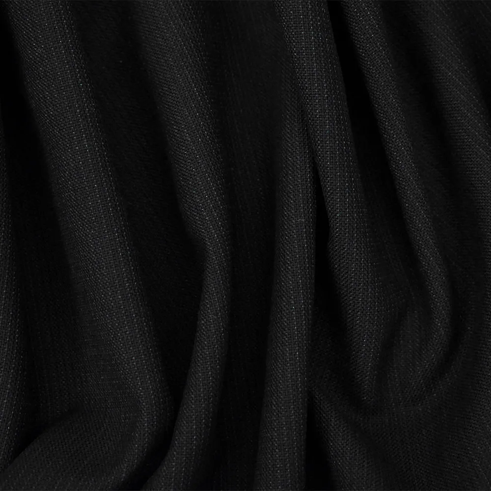 Black-Gunmetal Blue Wool-Poly Striped Suiting Woven Fabric