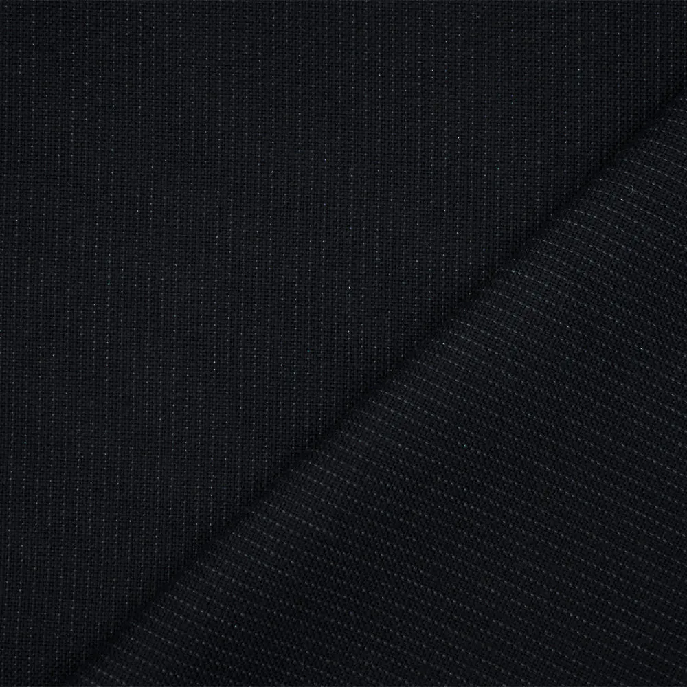 Black-Gunmetal Blue Wool-Poly Striped Suiting Woven Fabric