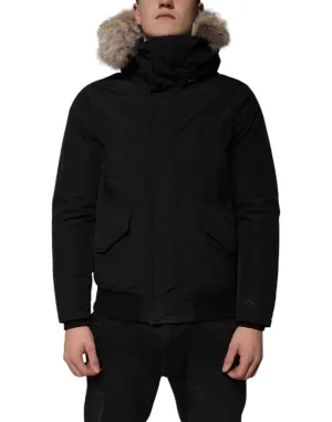 Black Hooded Long Sleeves Fur Shearling Coat Jacket