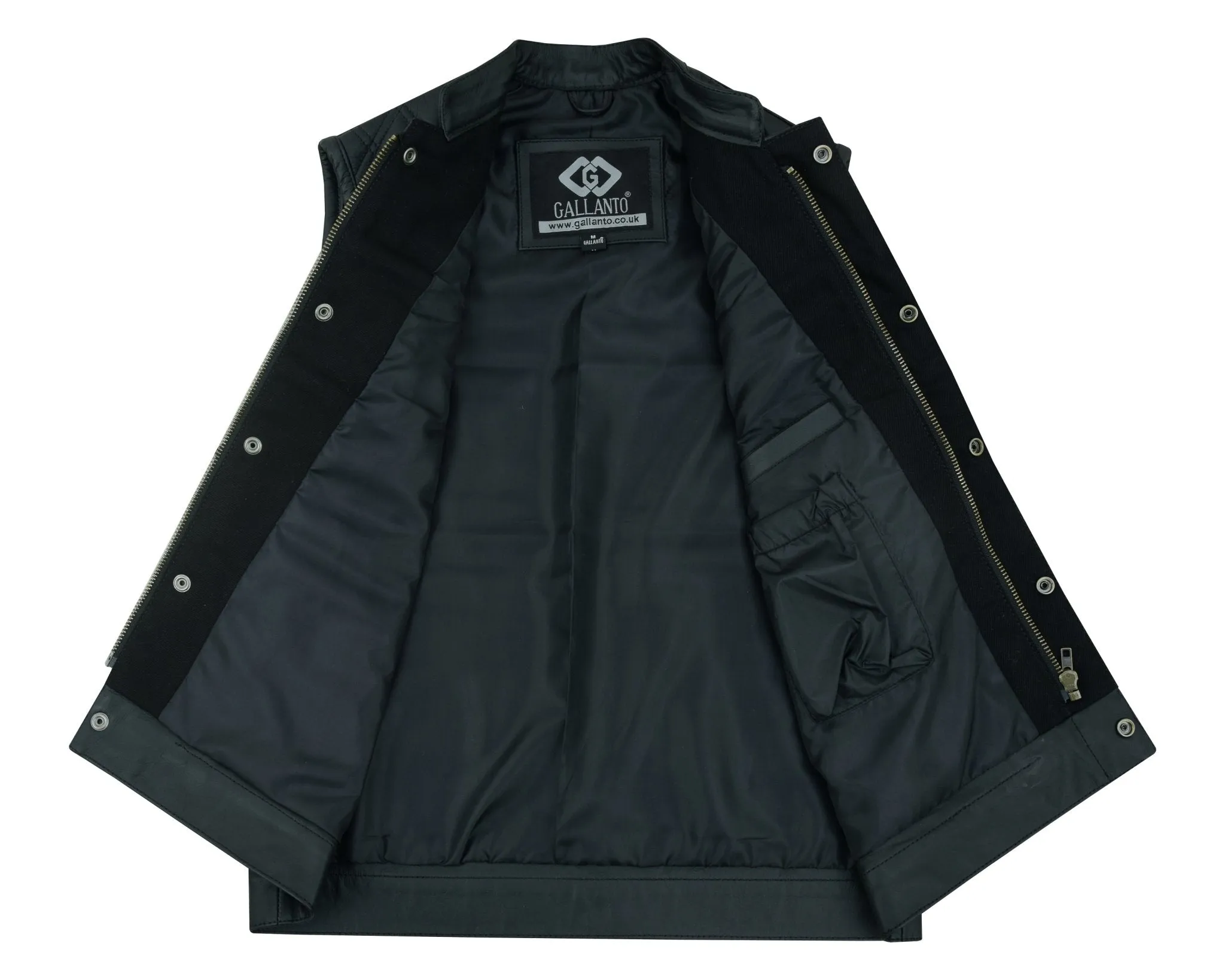 Black Leather and Denim Combo Biker Diamond Gilet Vest