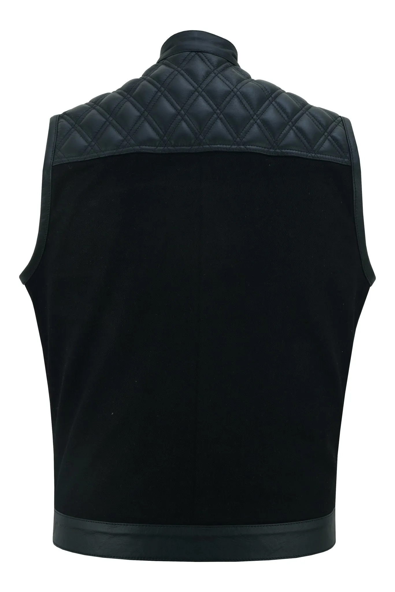 Black Leather and Denim Combo Biker Diamond Gilet Vest