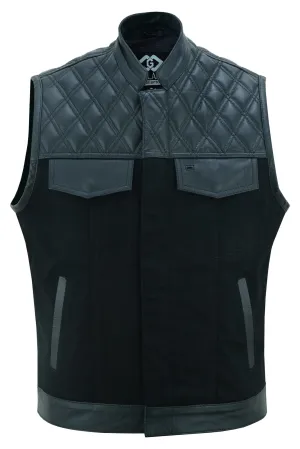 Black Leather and Denim Combo Biker Diamond Gilet Vest