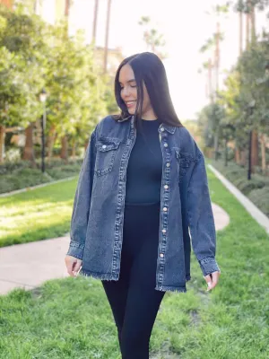 Black Oversized Denim Jacket Black Stars