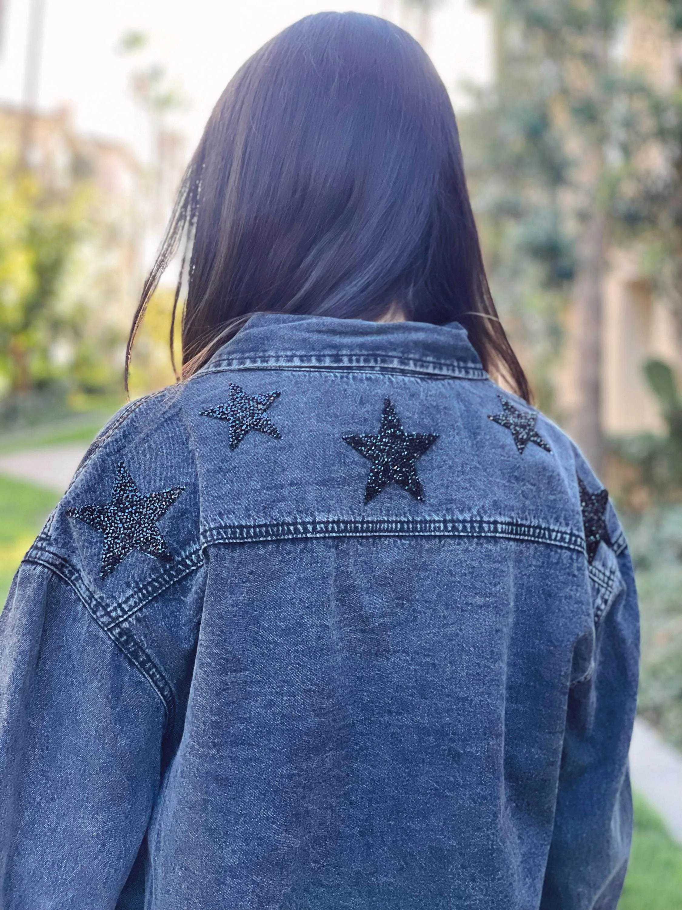Black Oversized Denim Jacket Black Stars