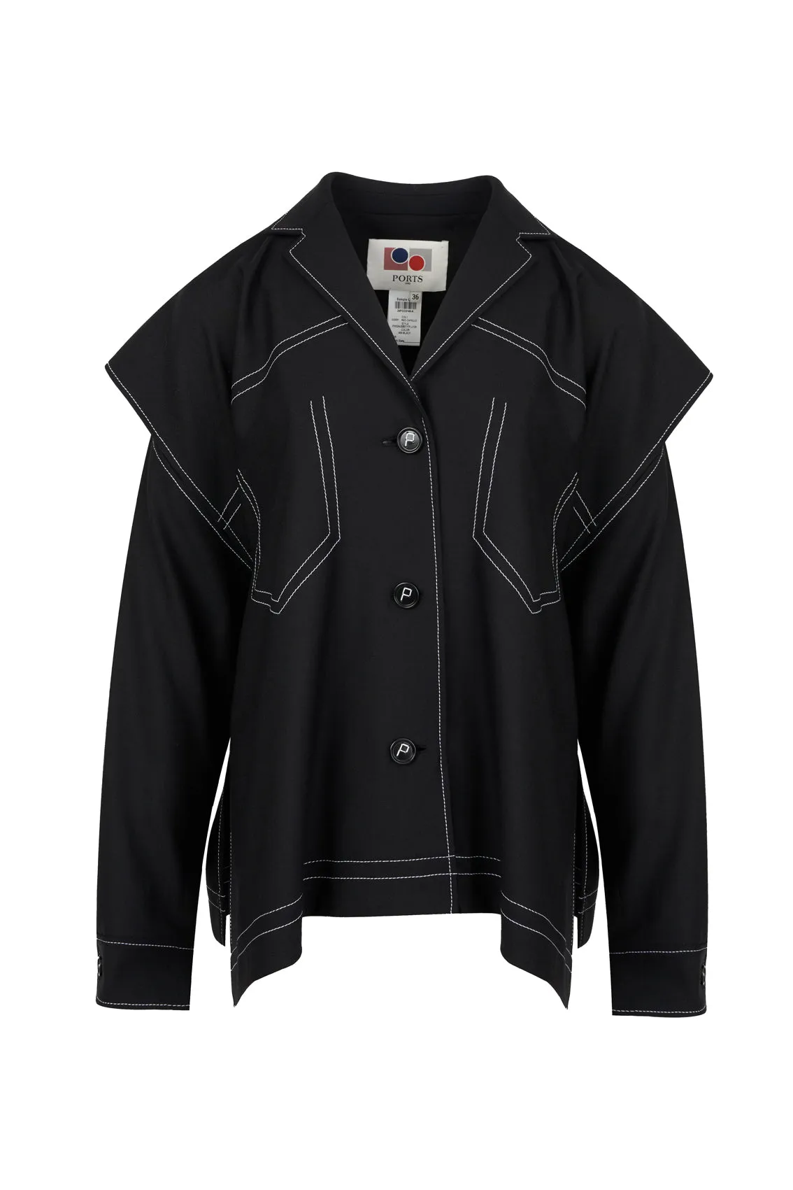 BLACK POLYESTER WOOL CUT OUT JACKET