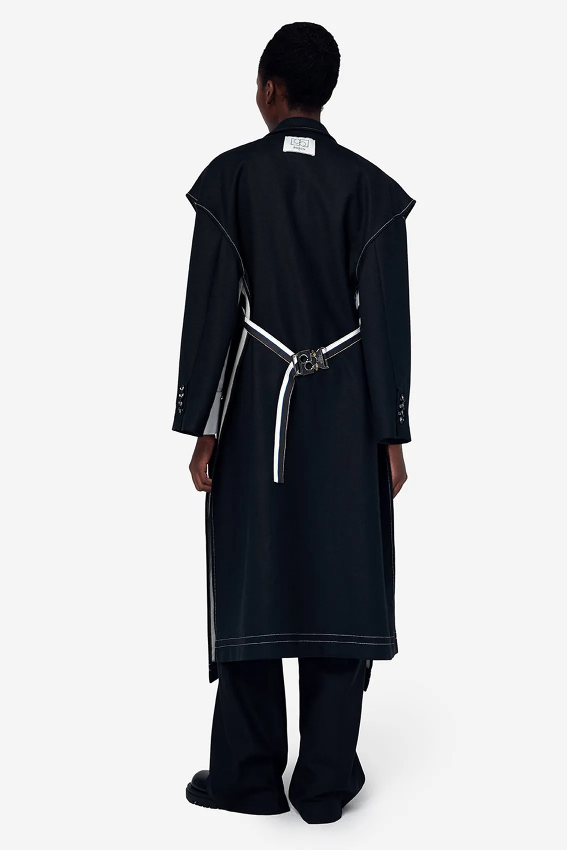 BLACK POLYESTER WOOL CUT OUT JACKET