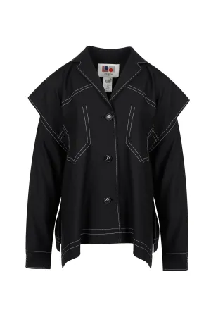 BLACK POLYESTER WOOL CUT OUT JACKET