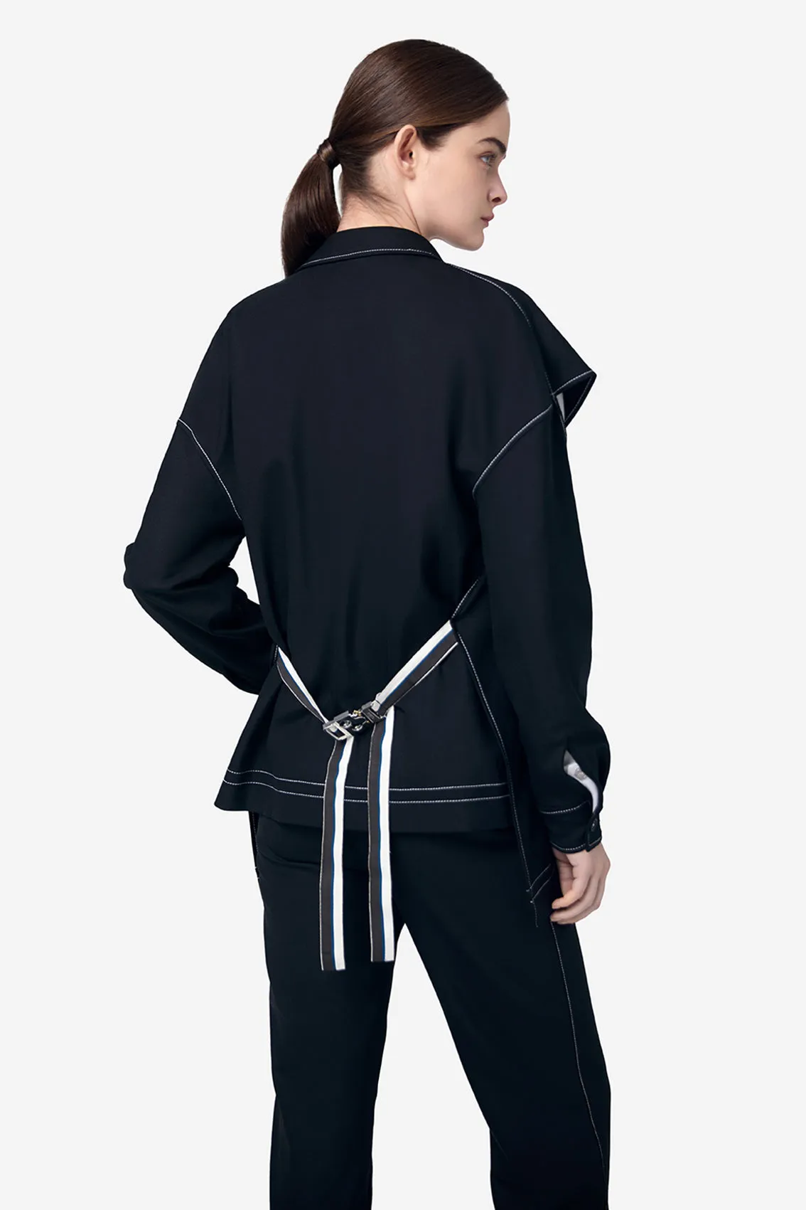 BLACK POLYESTER WOOL CUT OUT JACKET