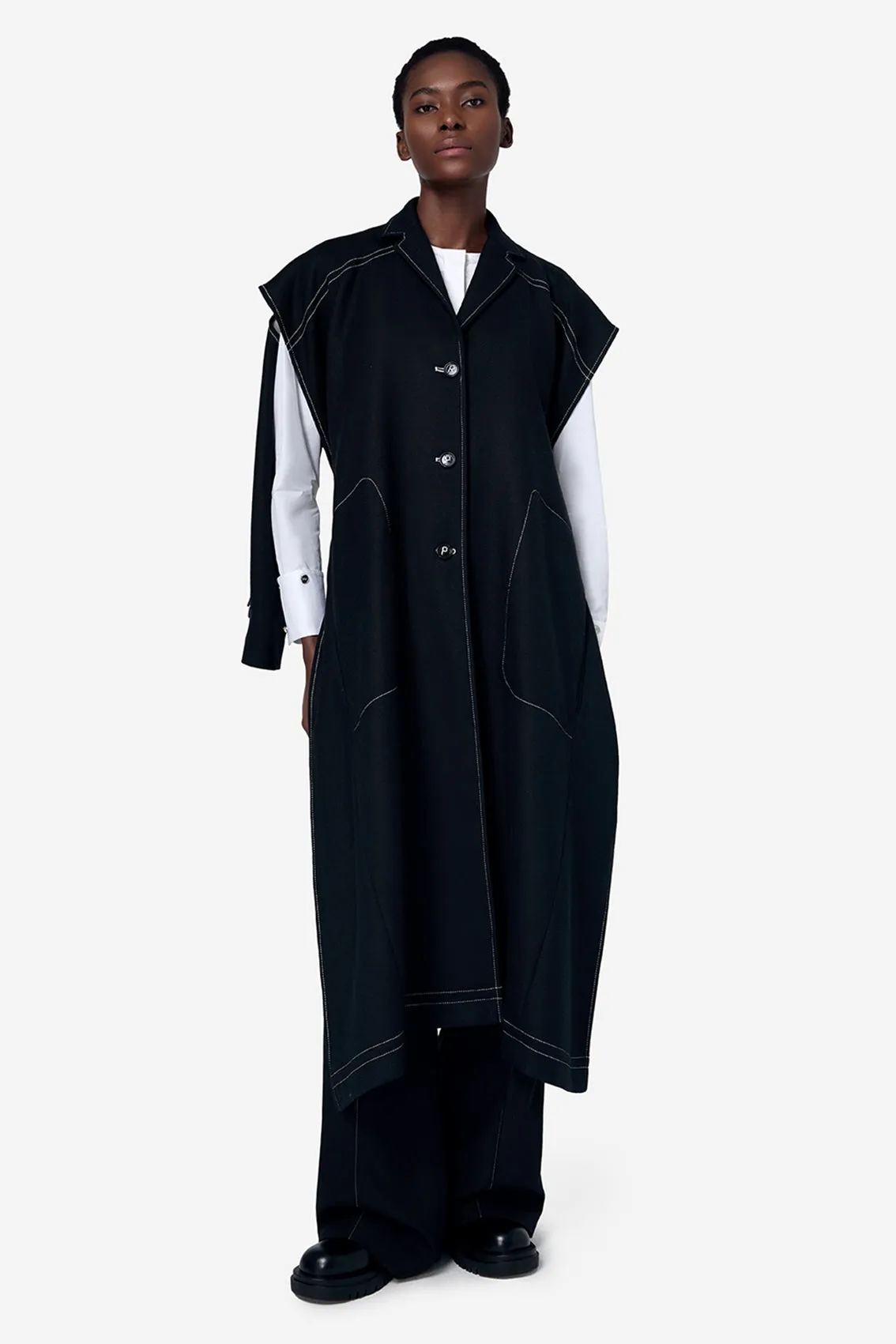 BLACK POLYESTER WOOL CUT OUT JACKET