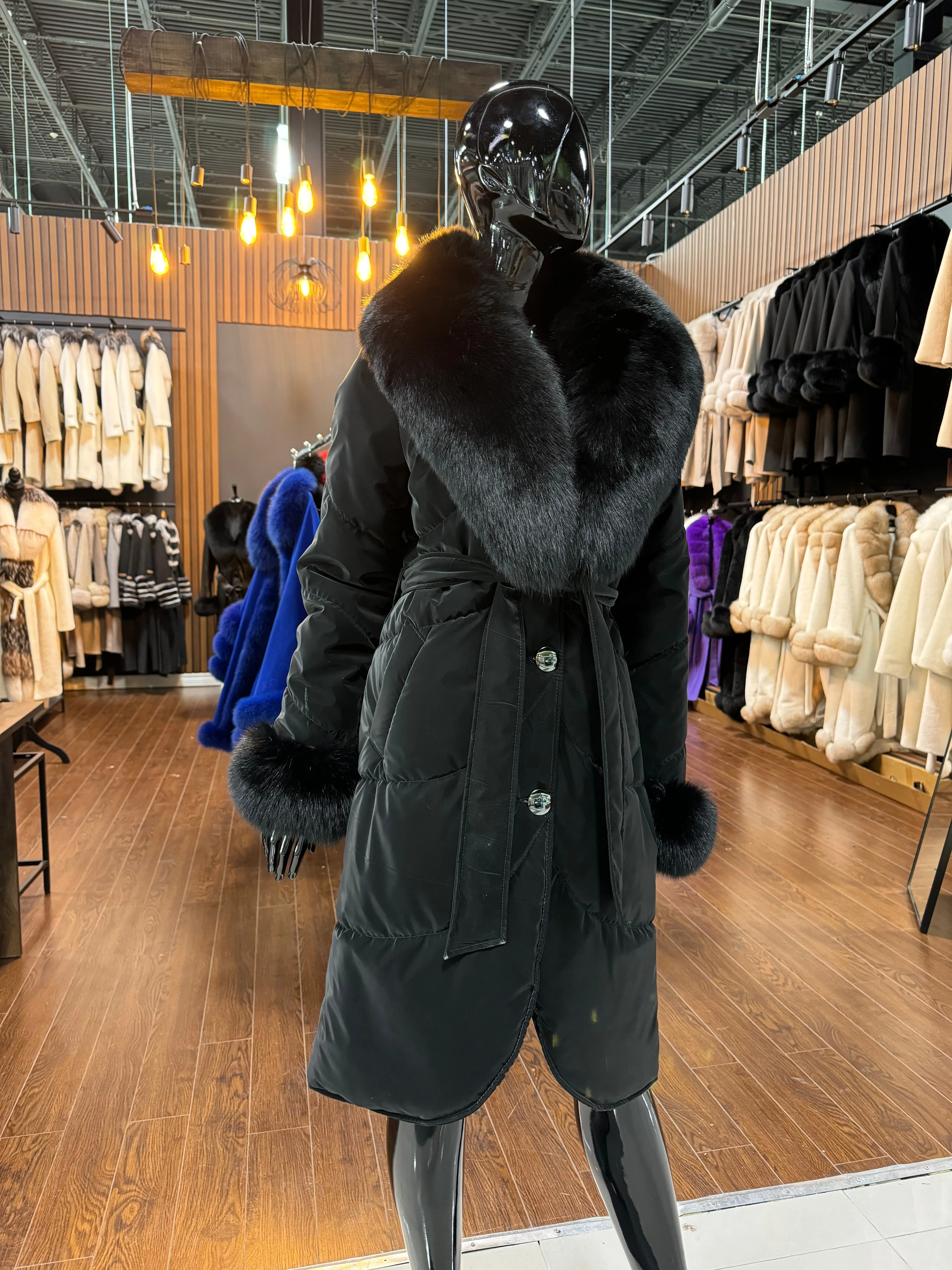 BLACK PUFF COAT AND FOX FUR-SKU 1041