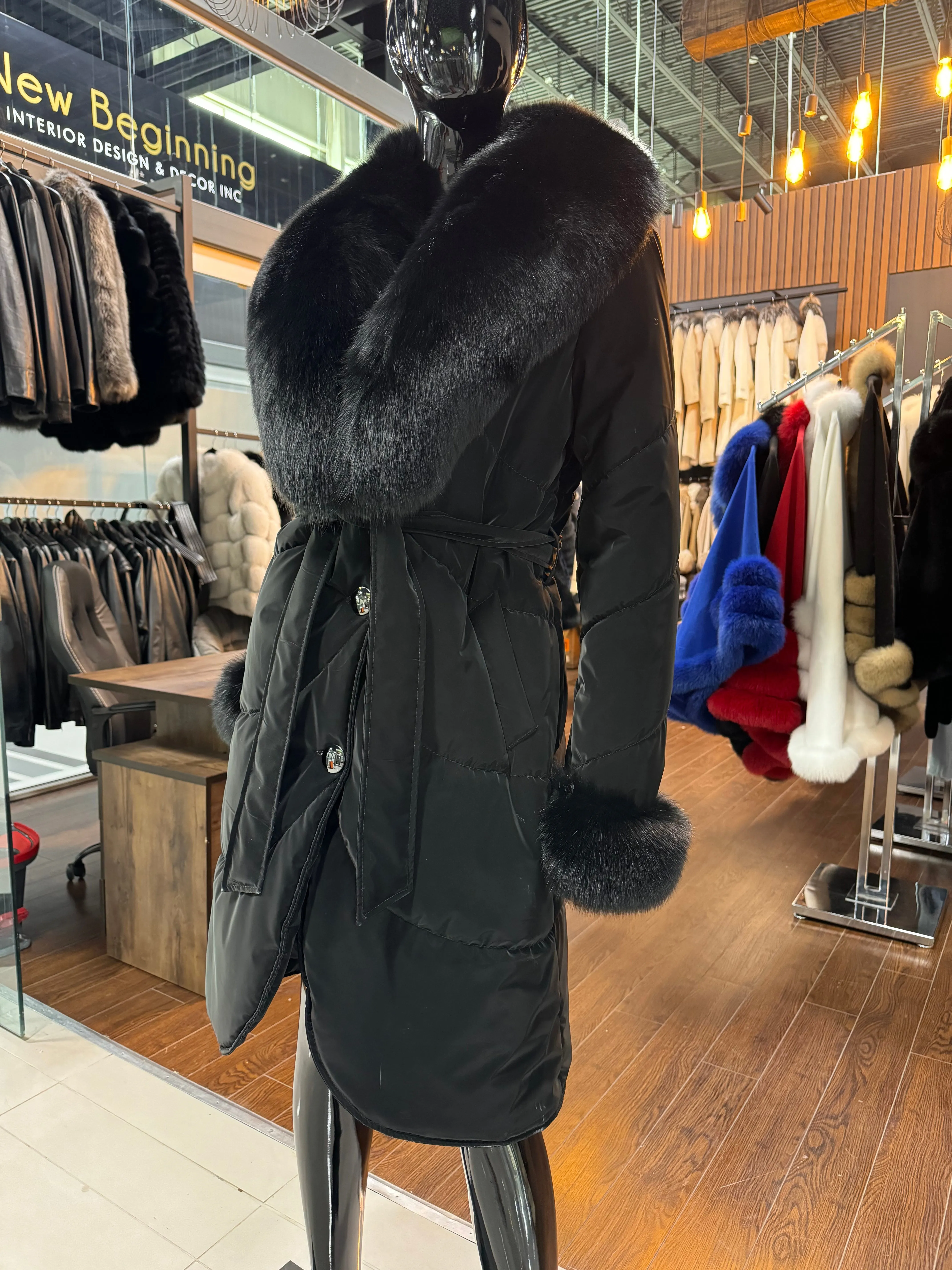 BLACK PUFF COAT AND FOX FUR-SKU 1041
