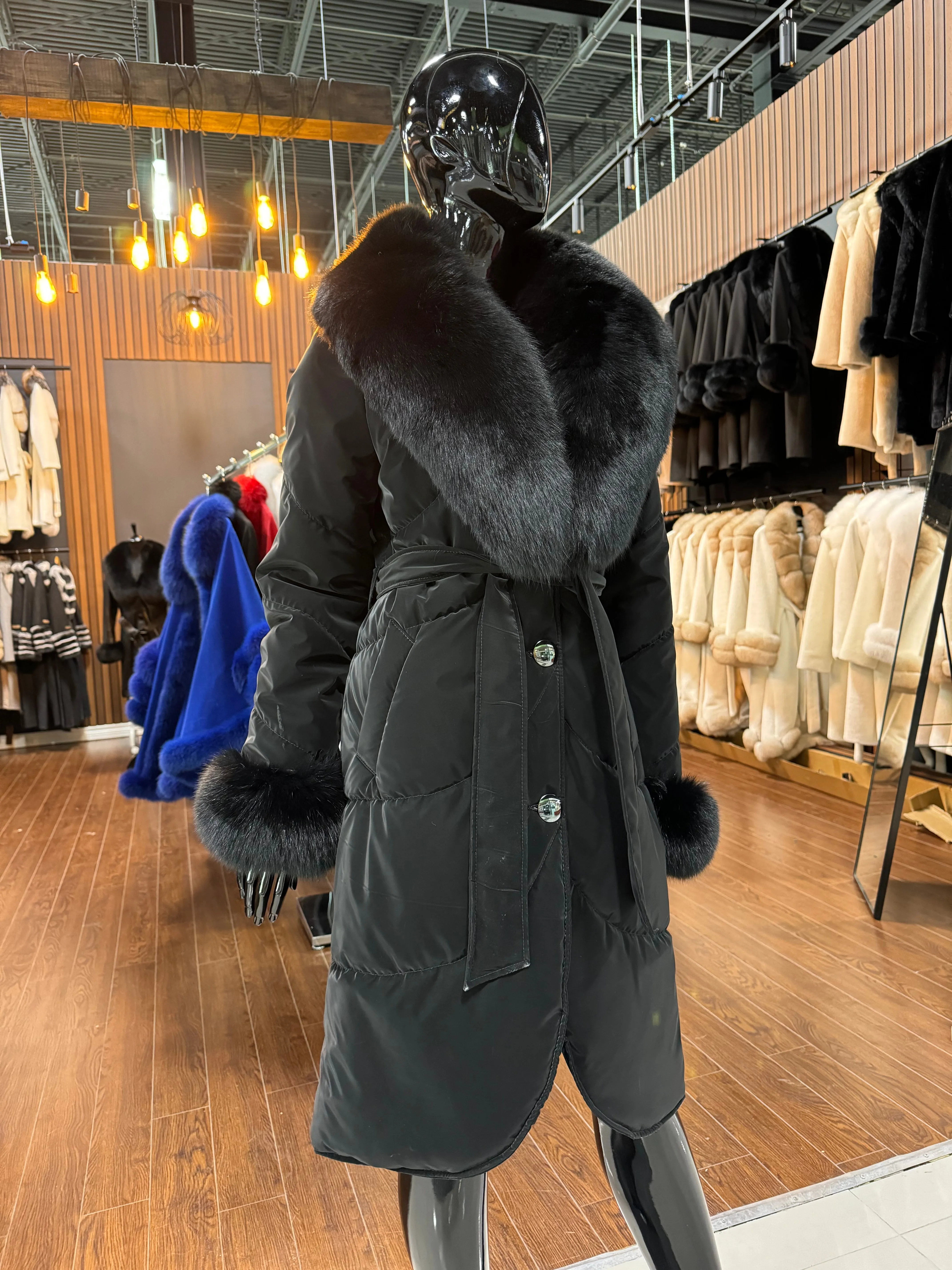 BLACK PUFF COAT AND FOX FUR-SKU 1041