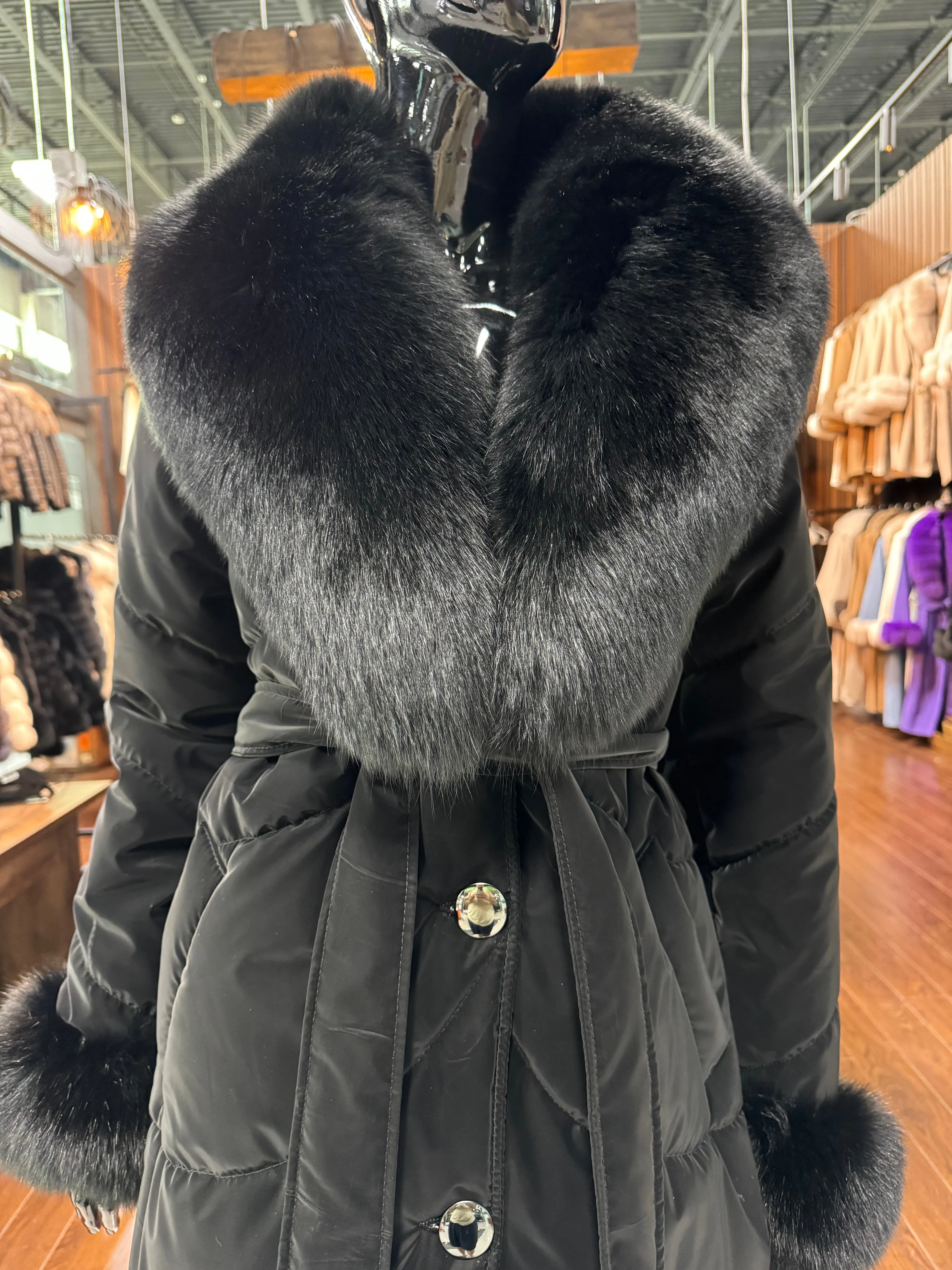BLACK PUFF COAT AND FOX FUR-SKU 1041