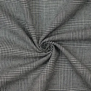 Black-White Wool-Polyester Glen Plaid Woven Suiting Fabric