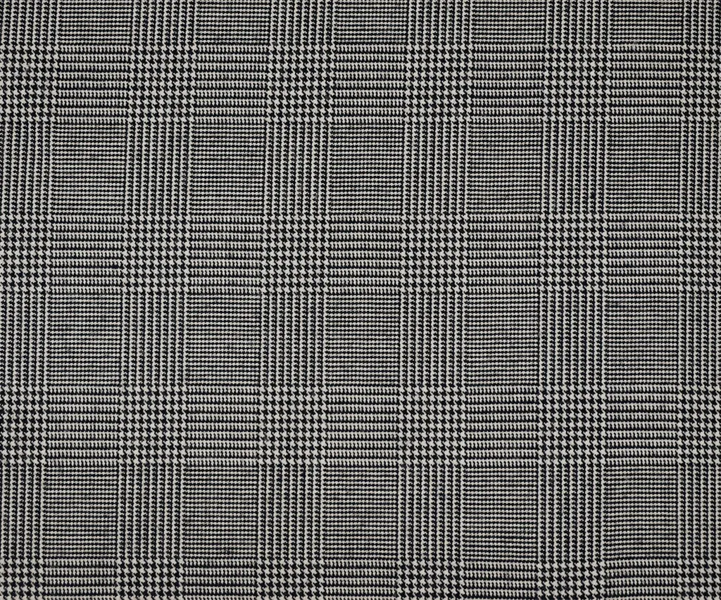 Black-White Wool-Polyester Glen Plaid Woven Suiting Fabric