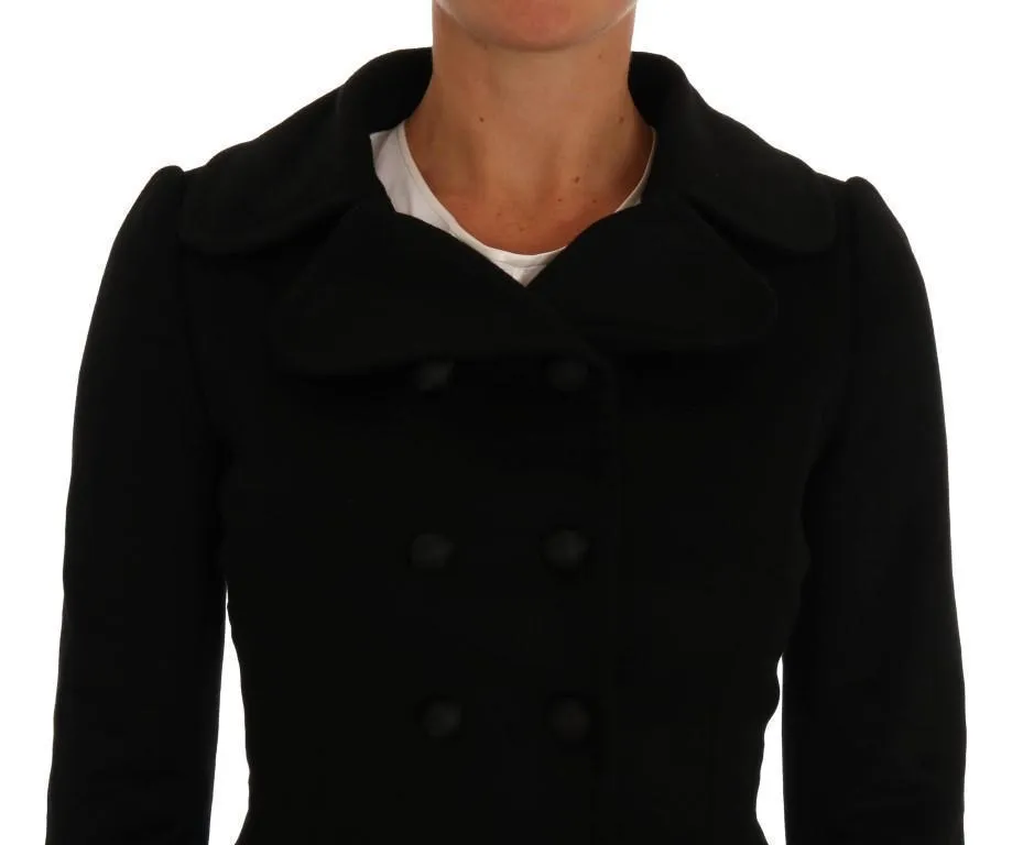 Black Wool Stretch Trench Jacket