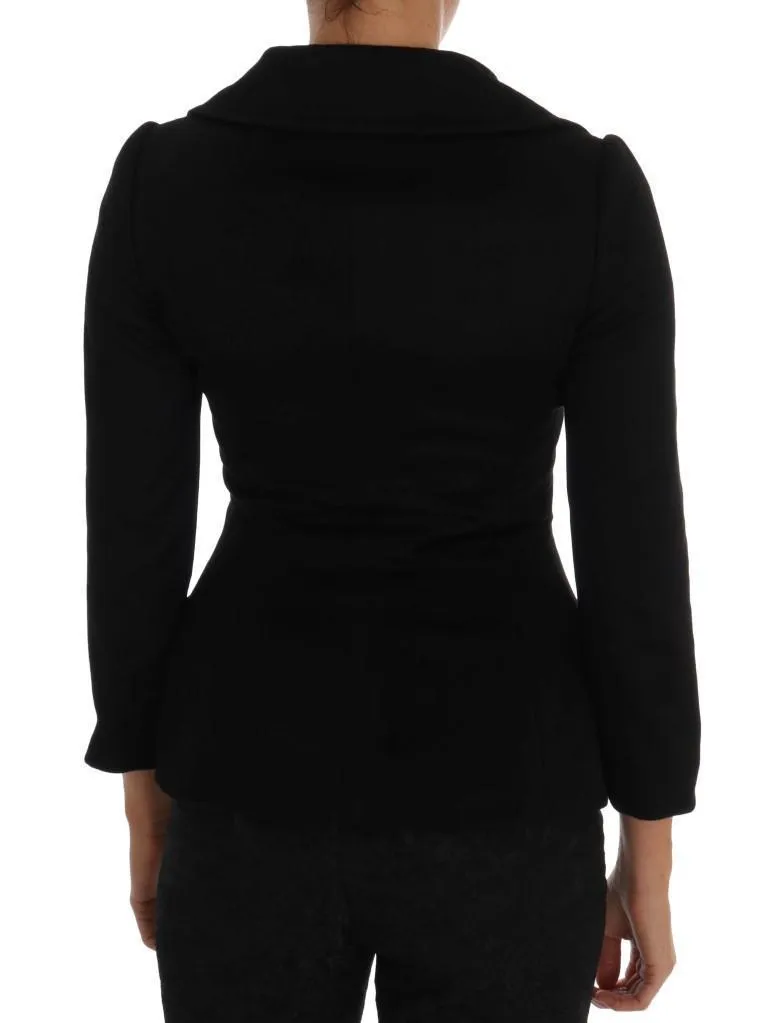 Black Wool Stretch Trench Jacket