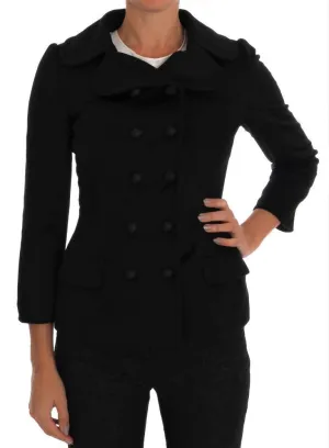 Black Wool Stretch Trench Jacket