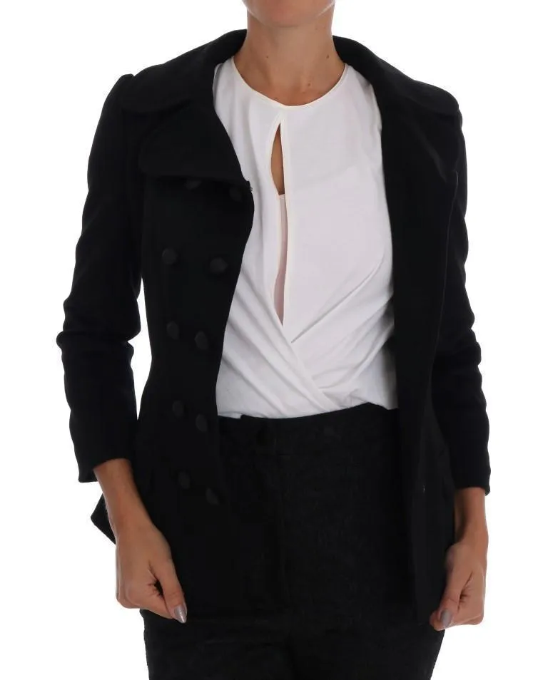Black Wool Stretch Trench Jacket