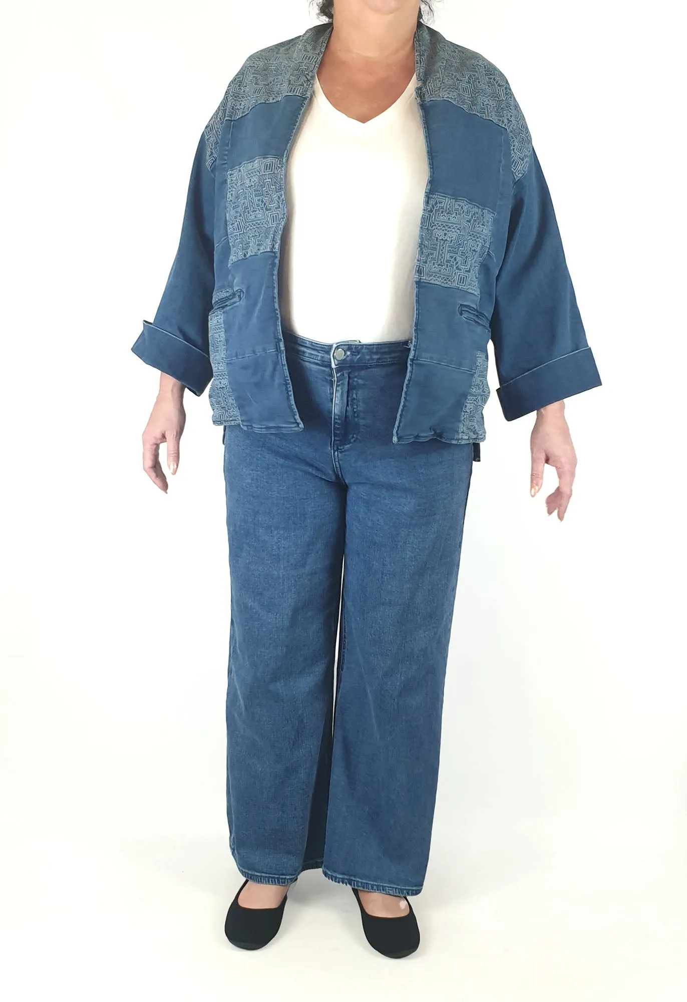 Blue Illusion patchwork style denim jacket size 16