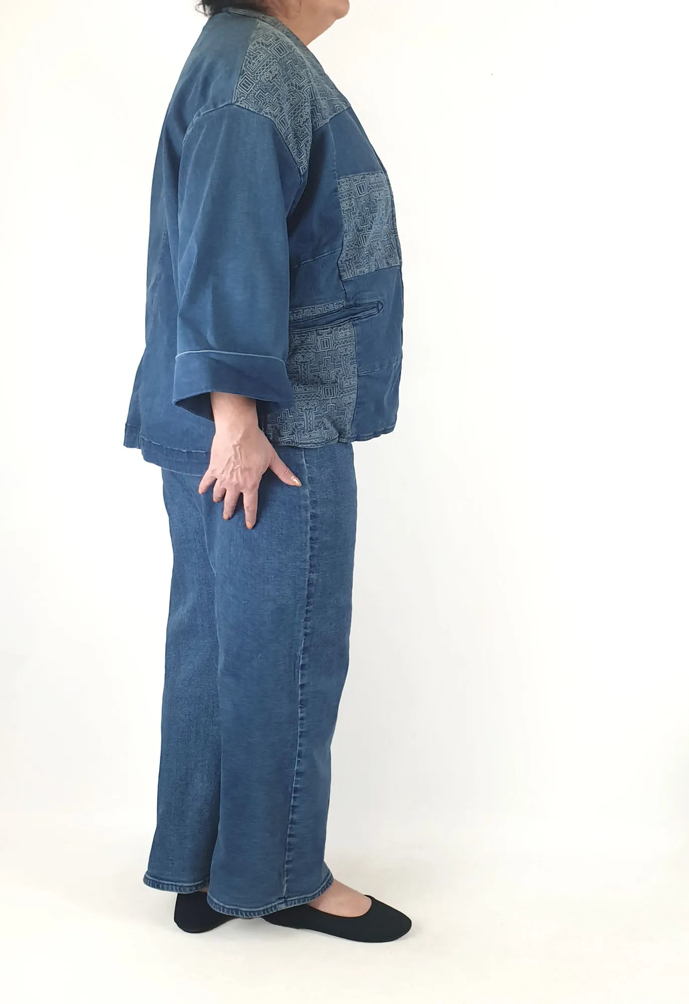 Blue Illusion patchwork style denim jacket size 16