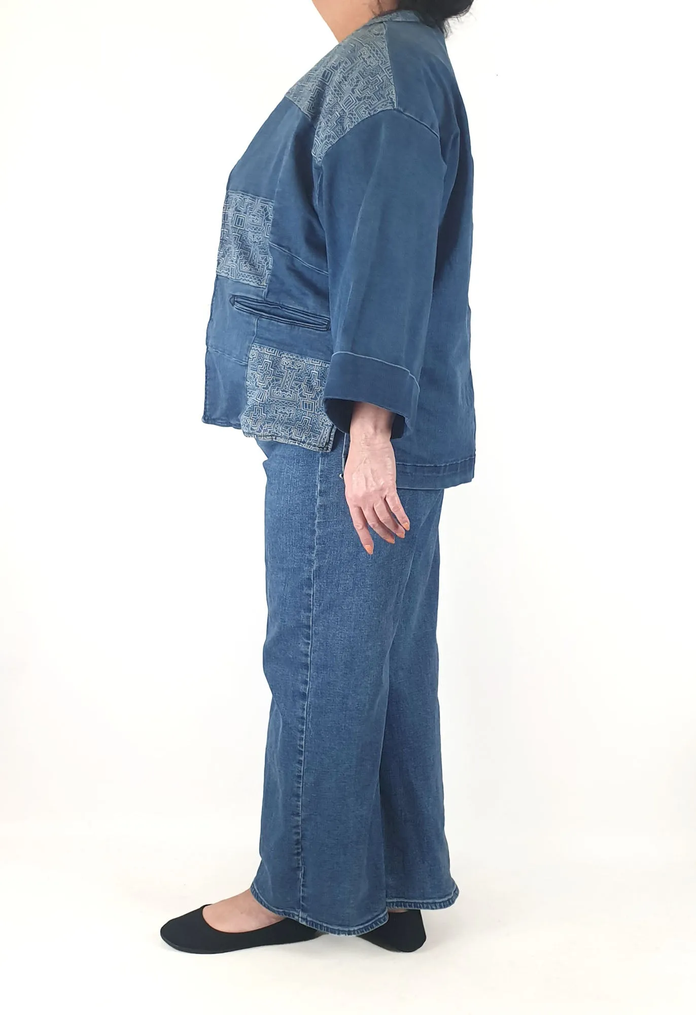 Blue Illusion patchwork style denim jacket size 16