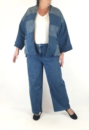 Blue Illusion patchwork style denim jacket size 16
