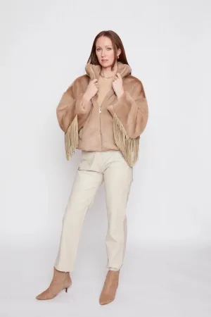 Blue Revival Dancing in the Moonlight Ecru Fringe Faux Fur Jacket