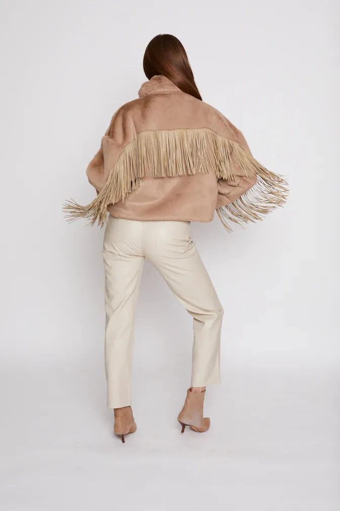 Blue Revival Dancing in the Moonlight Ecru Fringe Faux Fur Jacket