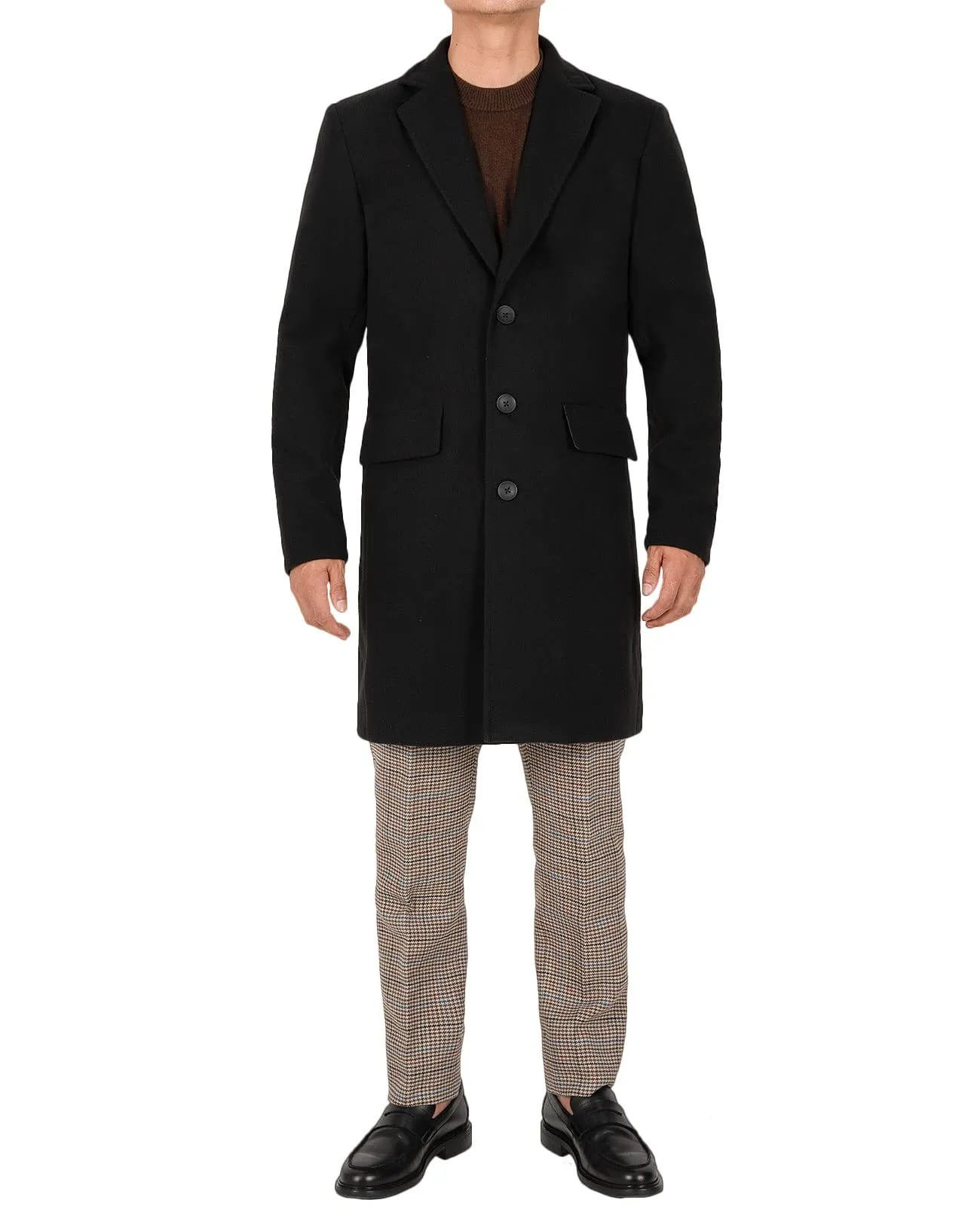 Bonnorth Mens Black Long Trench Coat Men Winter Business Dress Coats for Men Slim Fit Overcoat Jacket with Pockets Black S