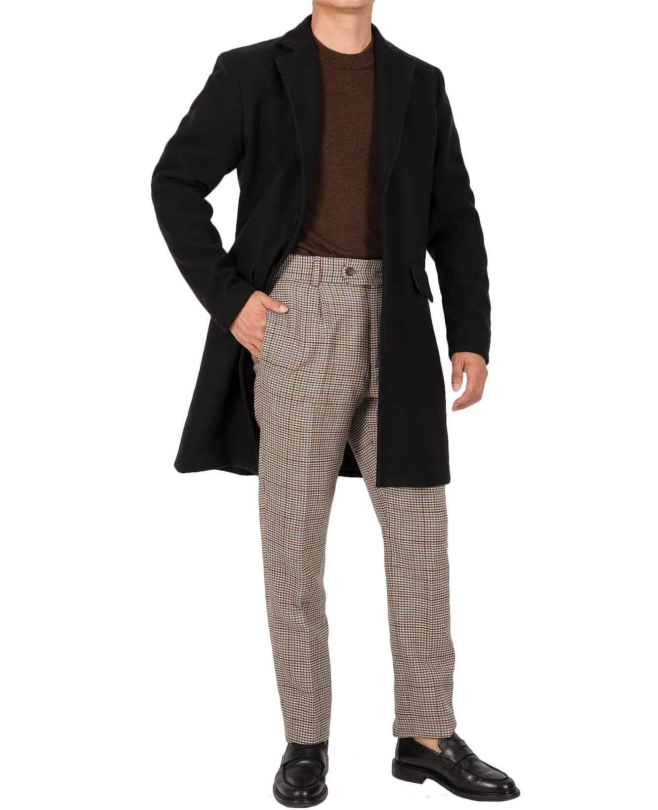Bonnorth Mens Black Long Trench Coat Men Winter Business Dress Coats for Men Slim Fit Overcoat Jacket with Pockets Black S