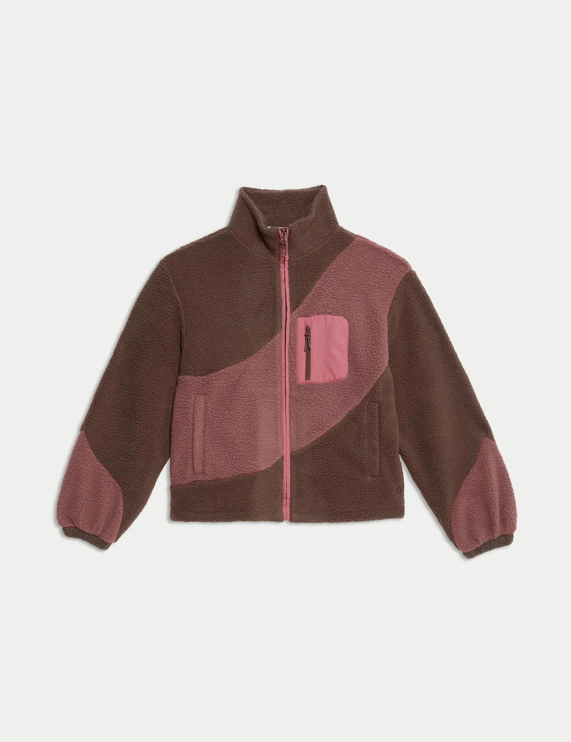 Borg Zip Up Funnel Neck Fleece - Dark Chocolate
