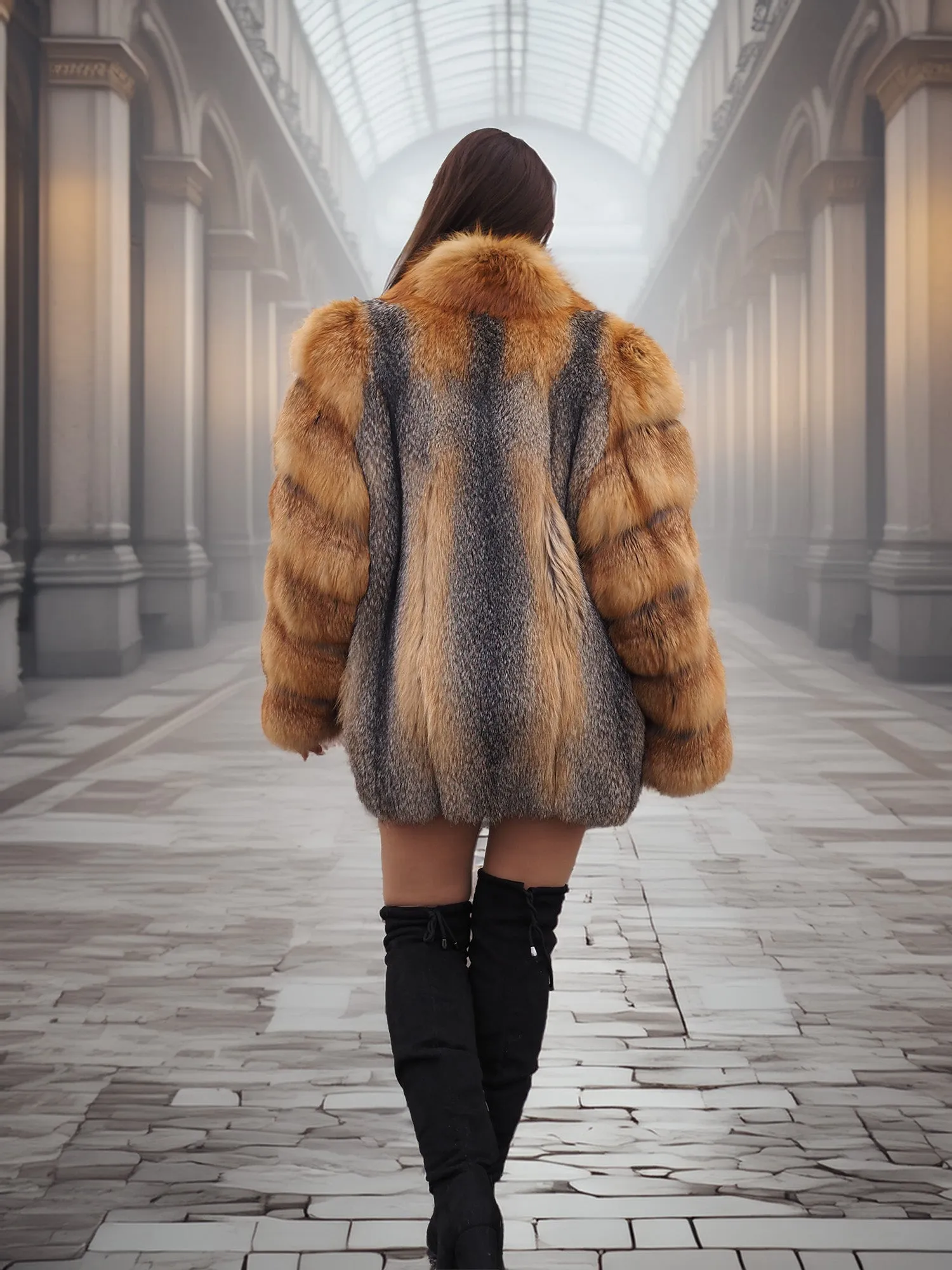 Brand New American Gray Fox With Cherry Red Fox Fur Coat Coats M