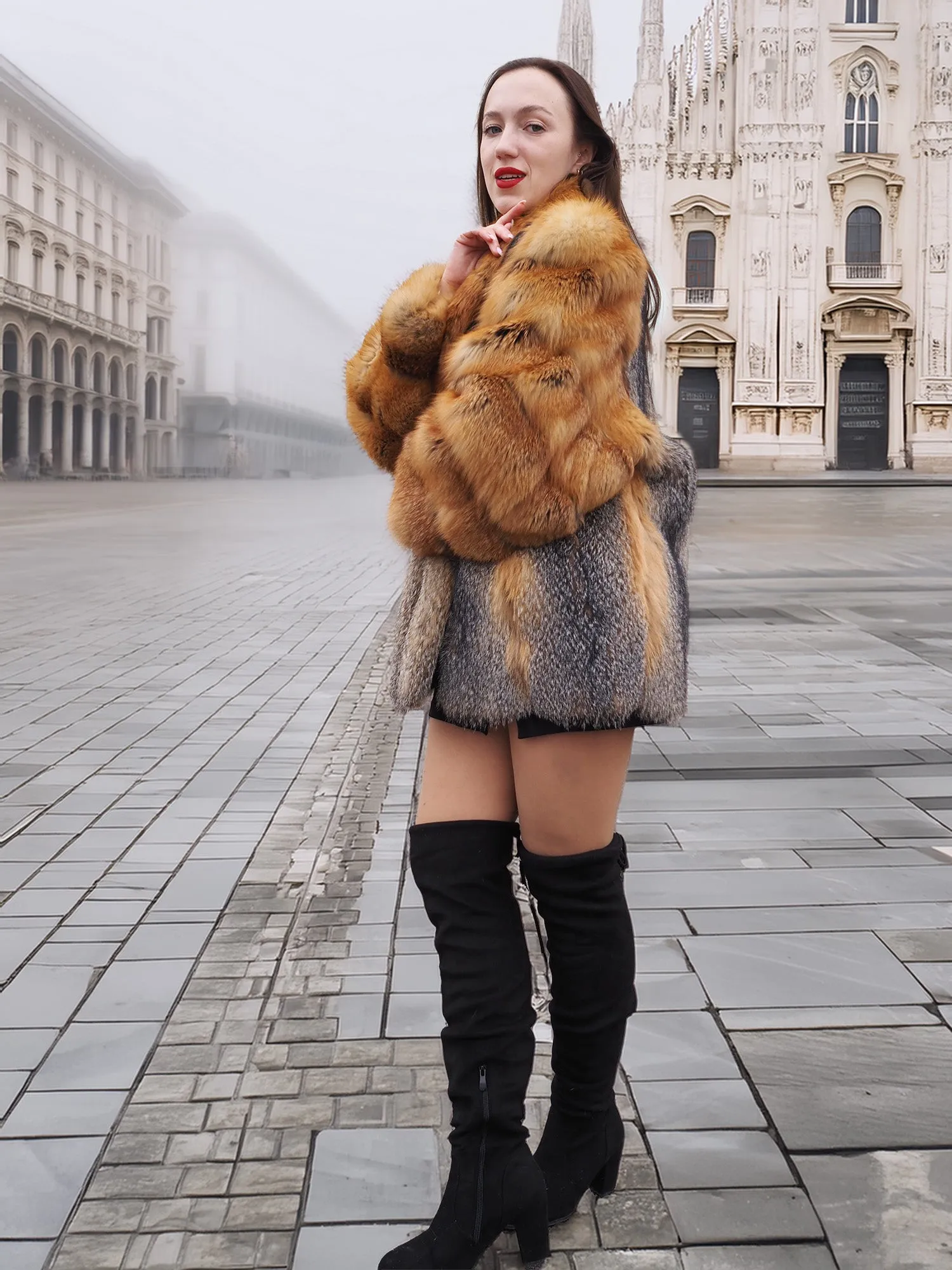 Brand New American Gray Fox With Cherry Red Fox Fur Coat Coats M