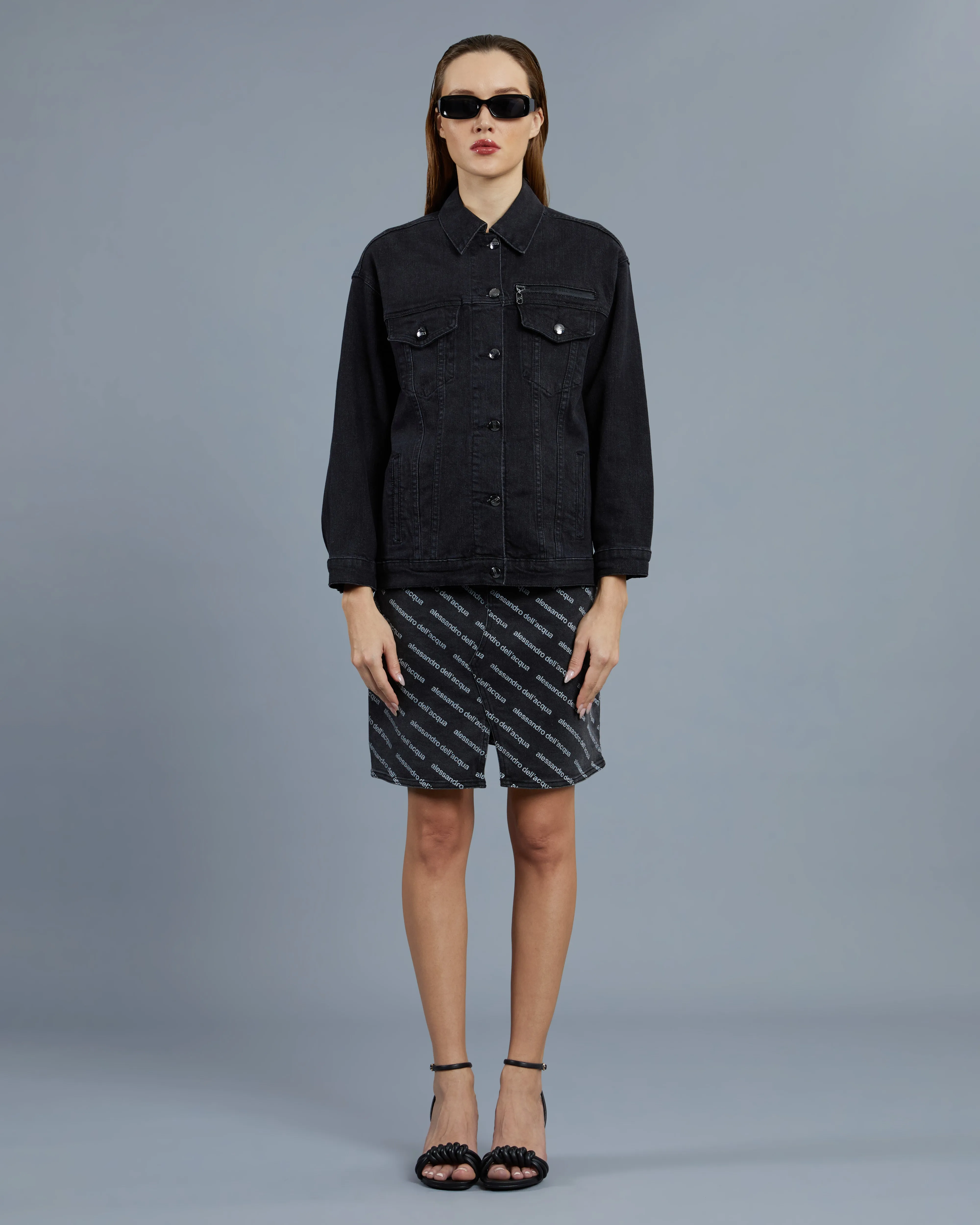 Brand Print Denim Jacket