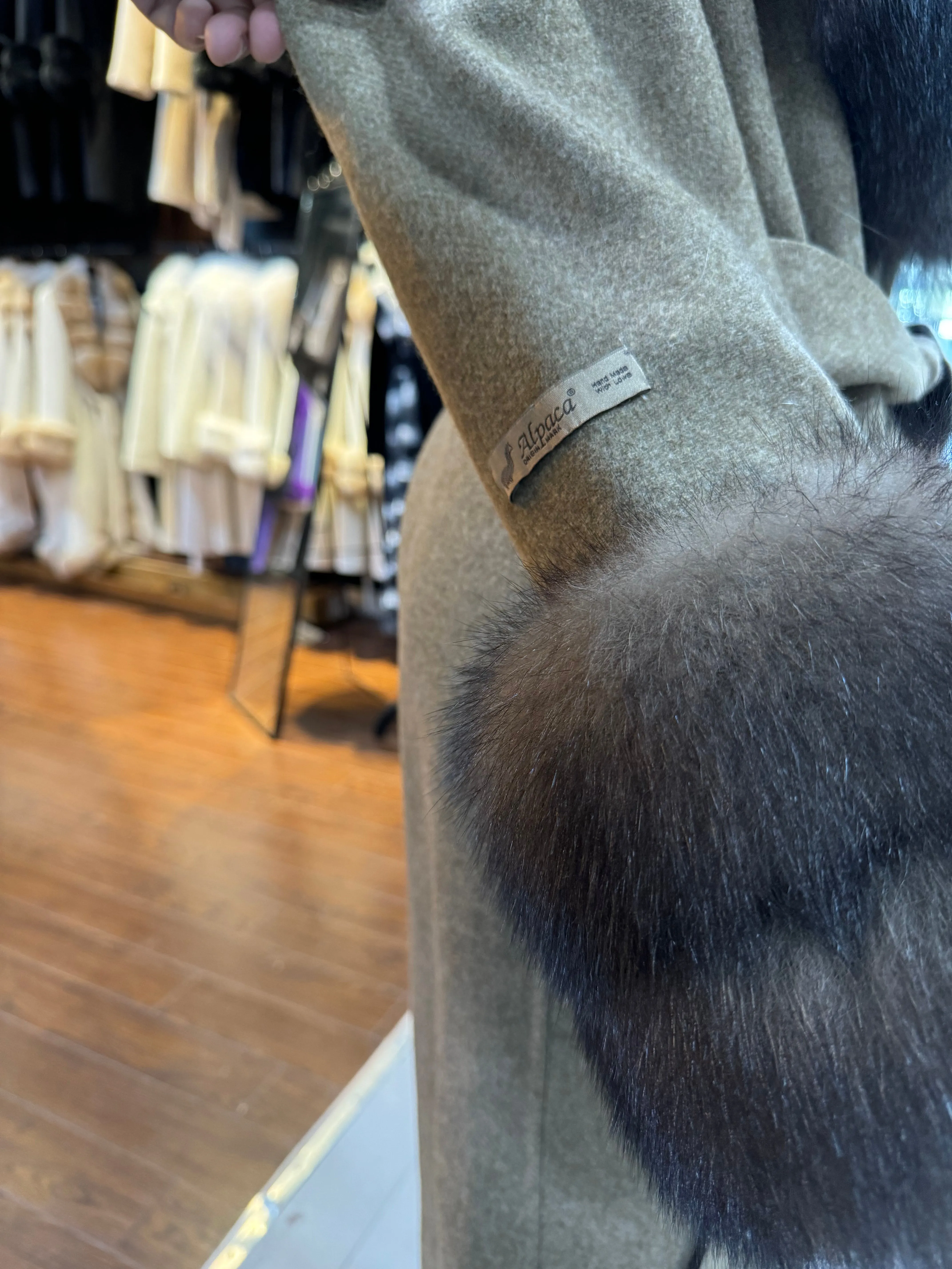 Brown Alpaca Fabric and Real Fox Fur Coat