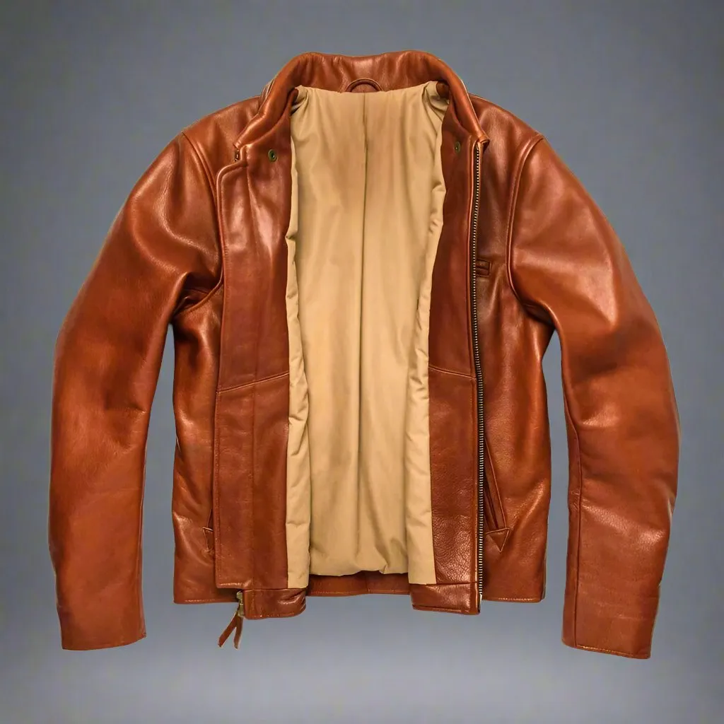 Brown Whiskey Leather Moto Jacket - Leather Jackets