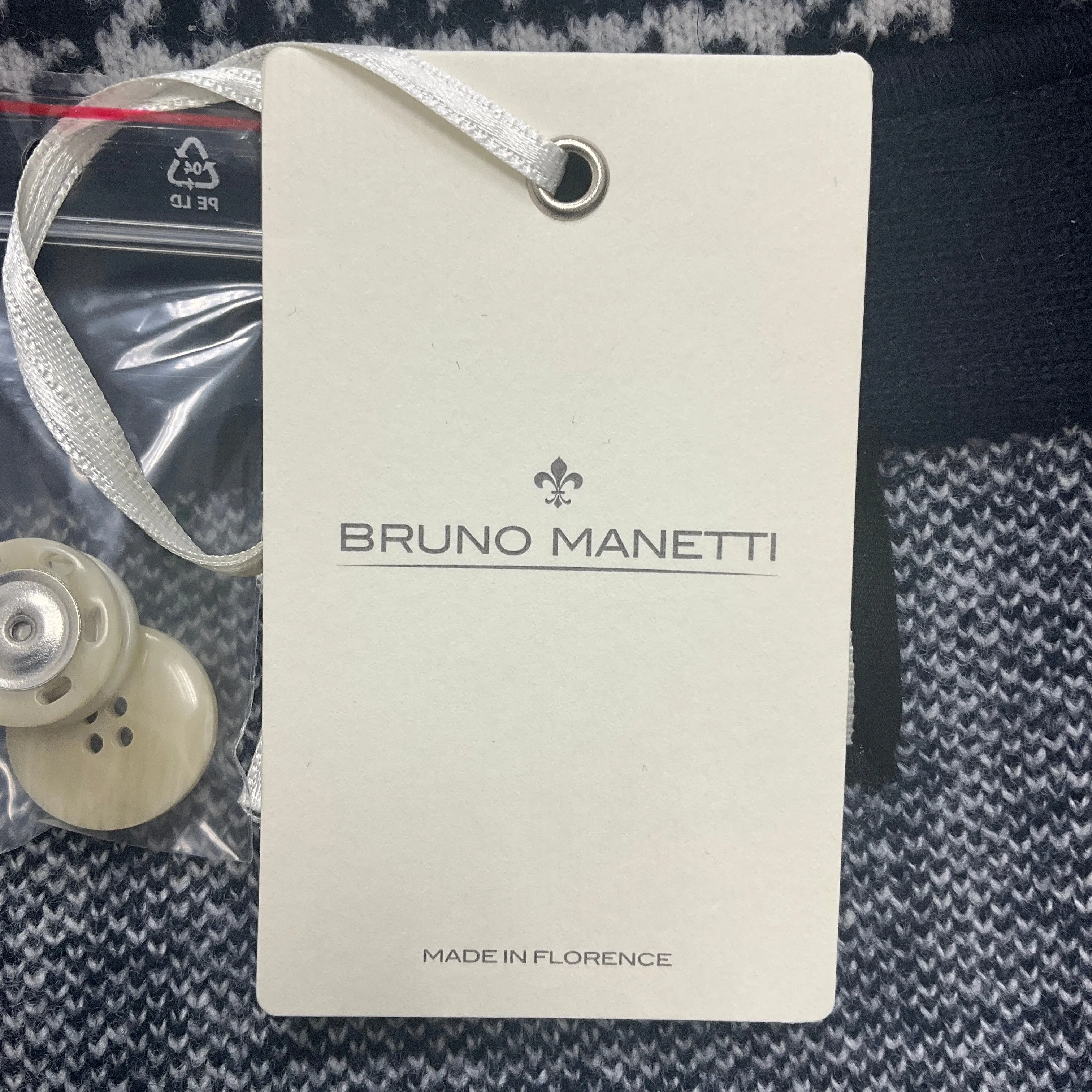 Bruno Manetti Navy Blue / White Button-front Houndstooth Wool Jacket