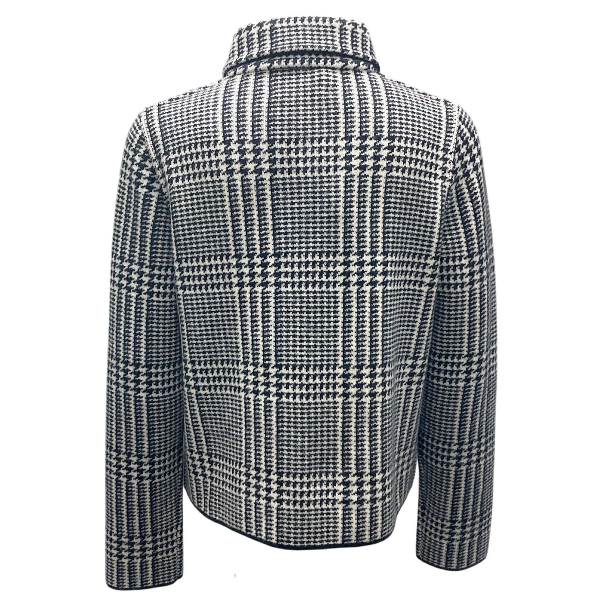 Bruno Manetti Navy Blue / White Button-front Houndstooth Wool Jacket