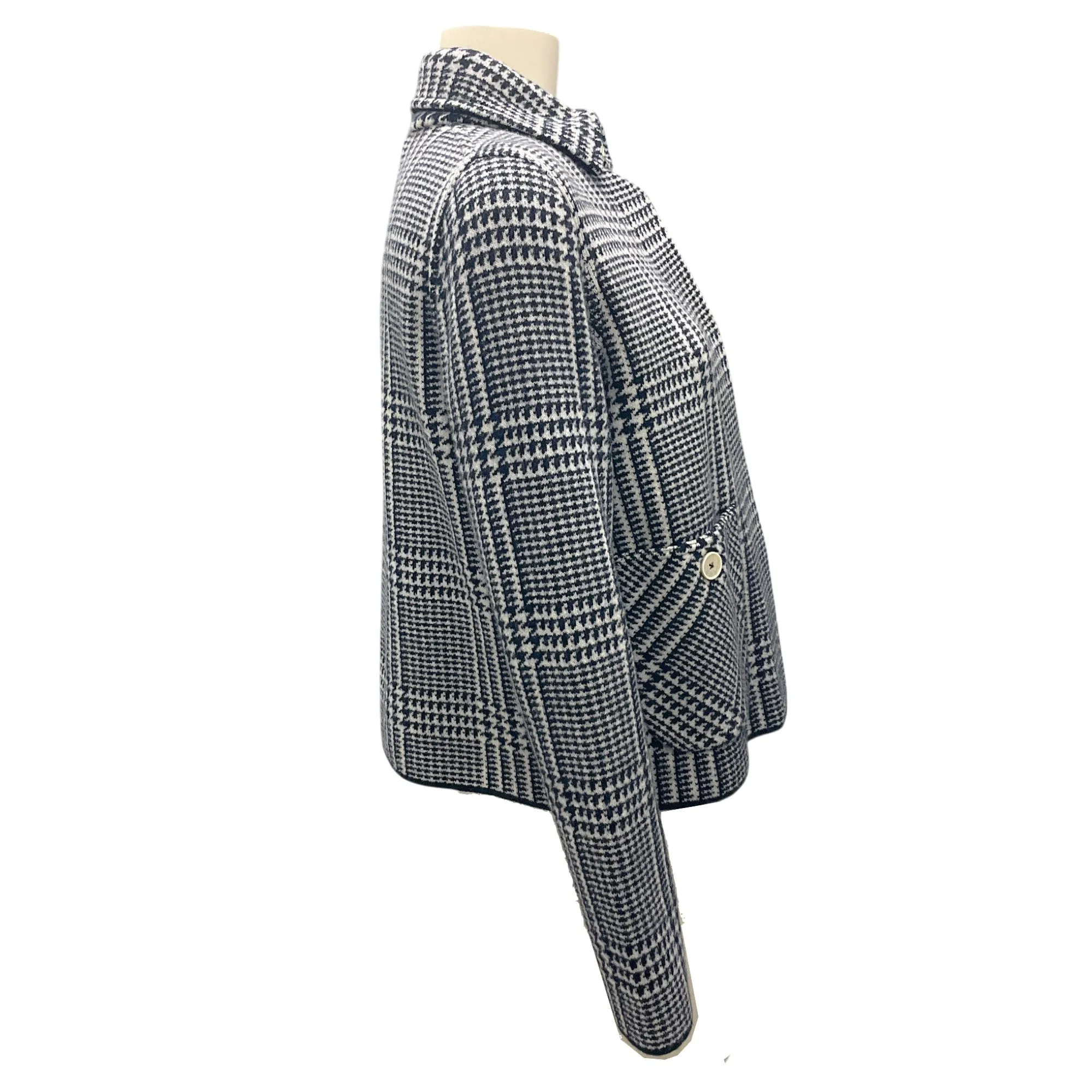 Bruno Manetti Navy Blue / White Button-front Houndstooth Wool Jacket