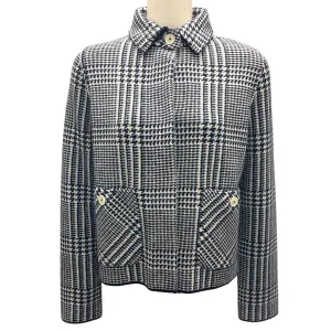 Bruno Manetti Navy Blue / White Button-front Houndstooth Wool Jacket
