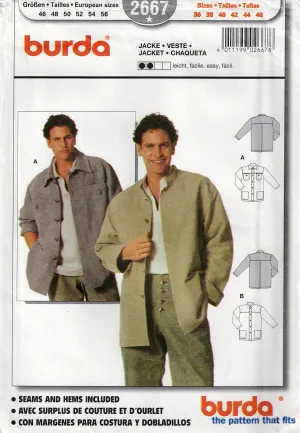 Burda 2667 Mens Casual Jackets Out Of Print Sewing Pattern Size 36 - 46 UNCUT Factory Folded