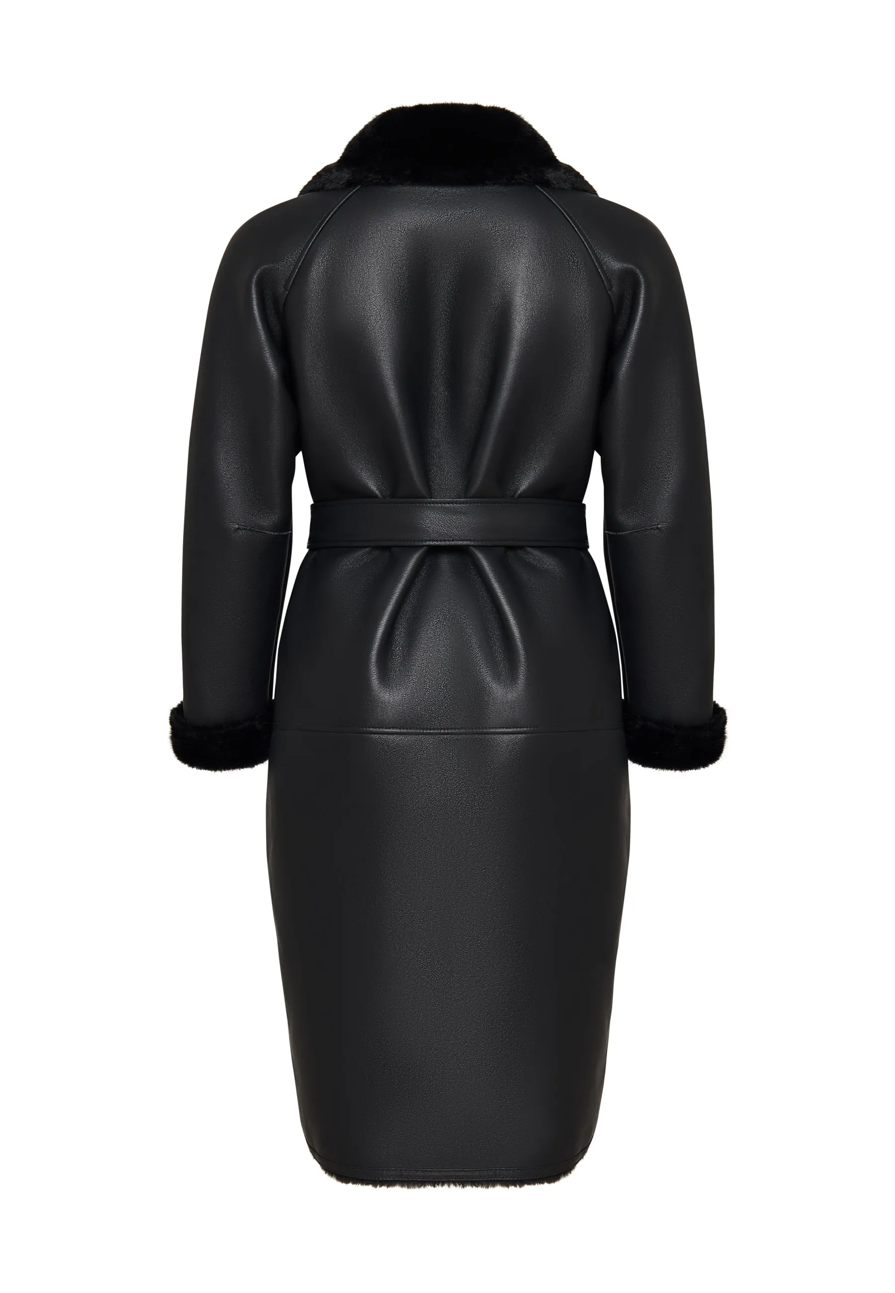 Button-Up Faux Reversible Long Coat - Black
