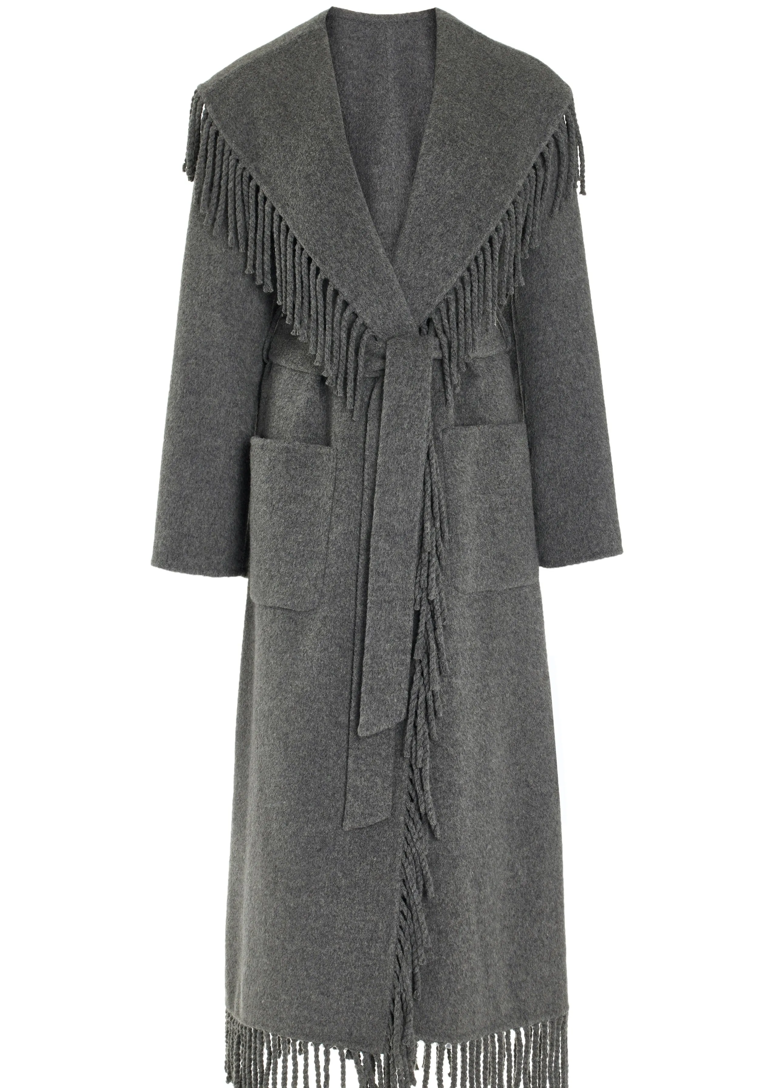 Carrie Fringe Robe Coat (Grey Melange)